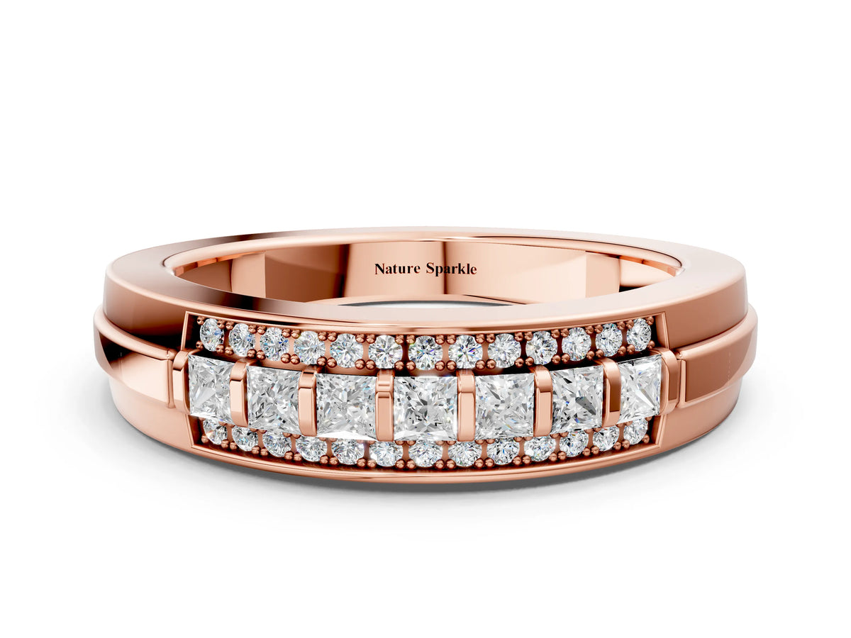 Rose gold Bar-Set Princess Cut Diamond Pavé Band
