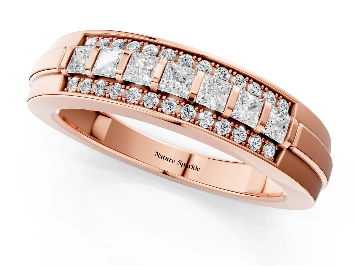 Rose gold Bar-Set Princess Cut Diamond Pavé Band_1