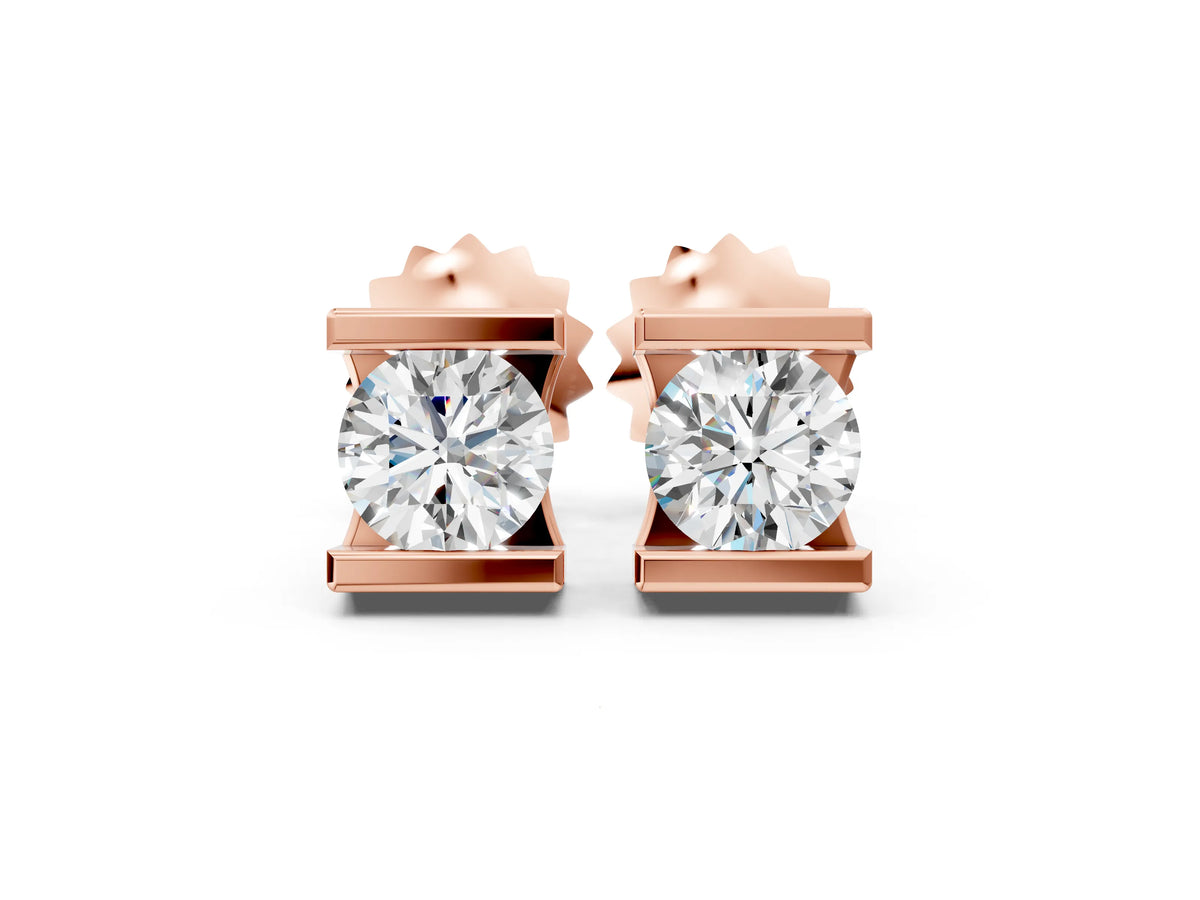 Rose gold Bar Set Round Diamond Stud Earrings in White Gold