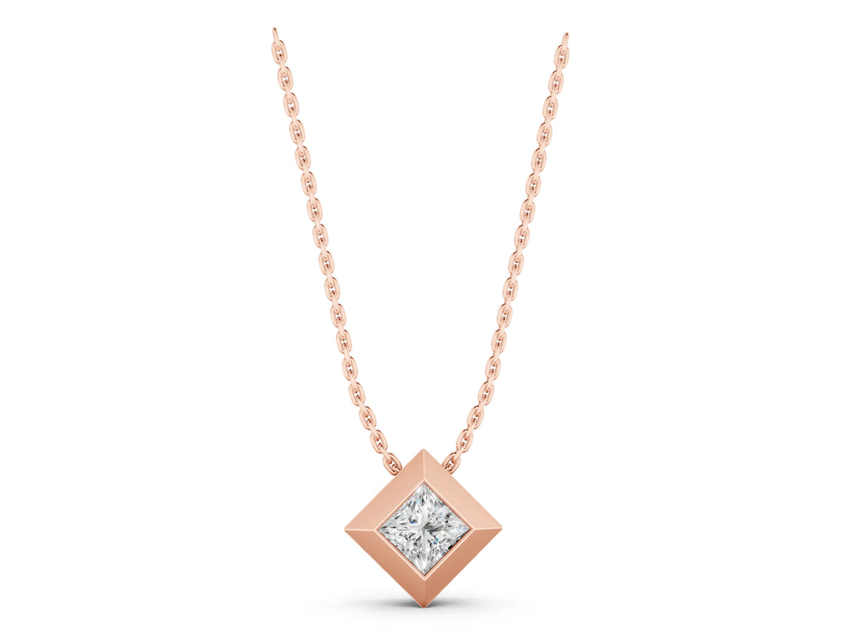 Rose gold Bezel Princess Cut Diamond Pendant_1