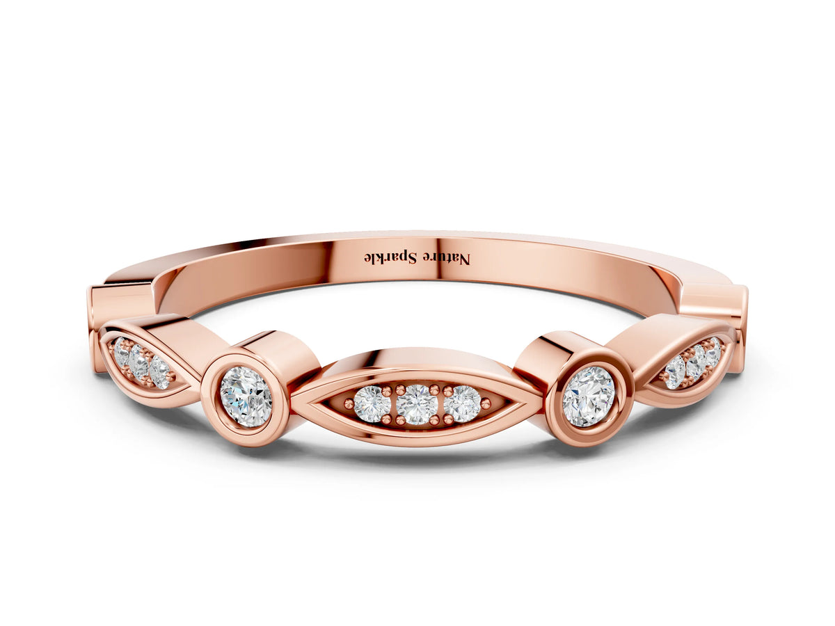 Rose gold Bezel Set Marquise and Round Diamond Contour Band