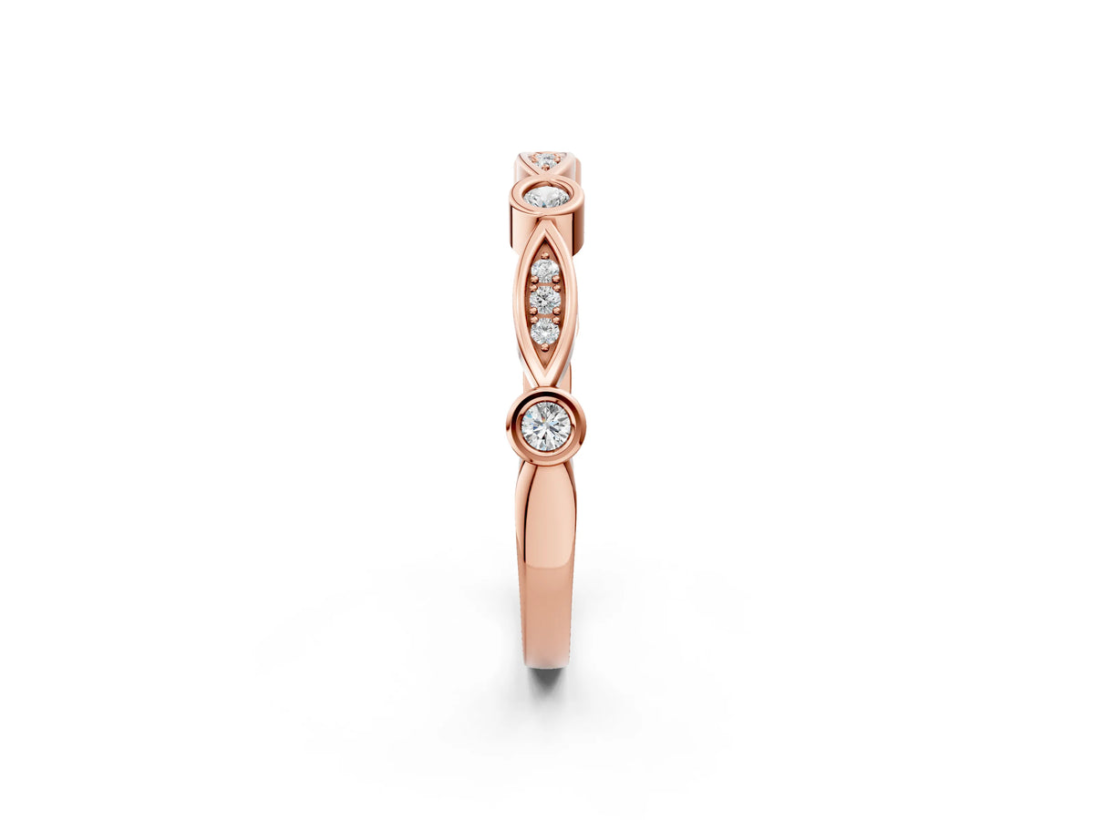 Rose gold Bezel Set Marquise and Round Diamond Contour Band_2