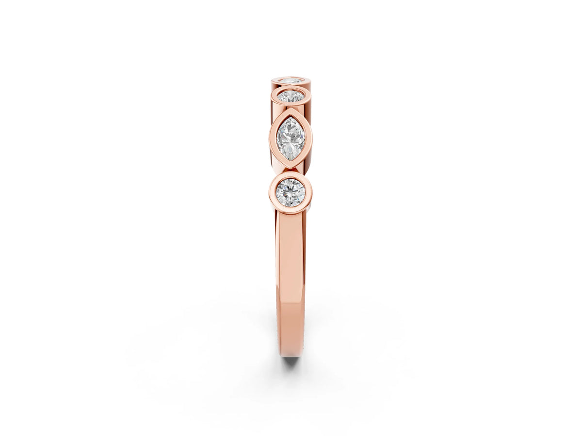 Rose gold Bezel Set Marquise and Round Diamond Stackable Band_2