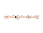 Rose gold Bezel Set Round Diamond Bamboo Link Bracelet