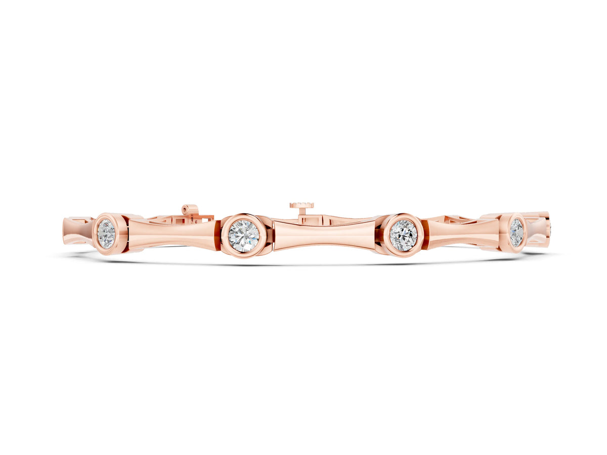 Rose gold Bezel Set Round Diamond Bamboo Link Bracelet