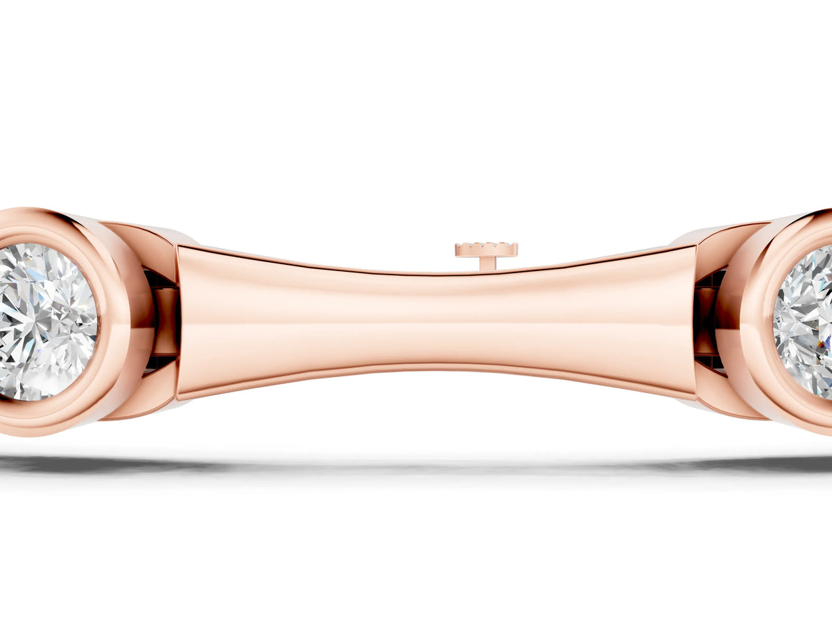 Rose gold Bezel Set Round Diamond Bamboo Link Bracelet_1
