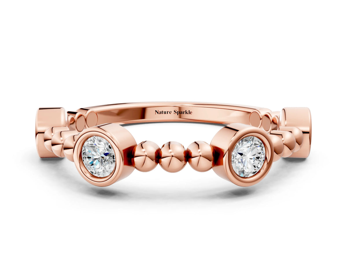 Rose gold Bezel Set Round Diamond Beaded Band