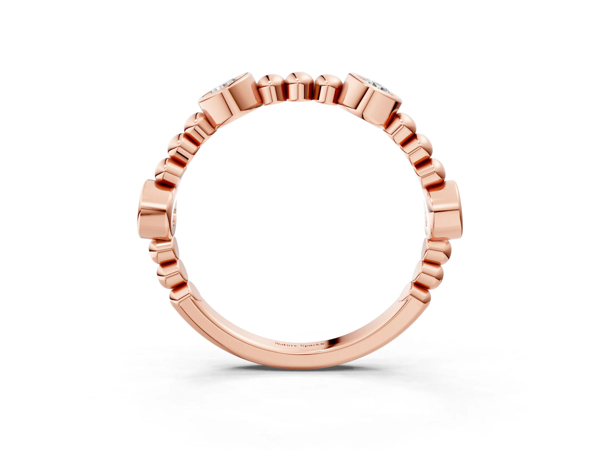 Rose gold Bezel Set Round Diamond Beaded Band_3