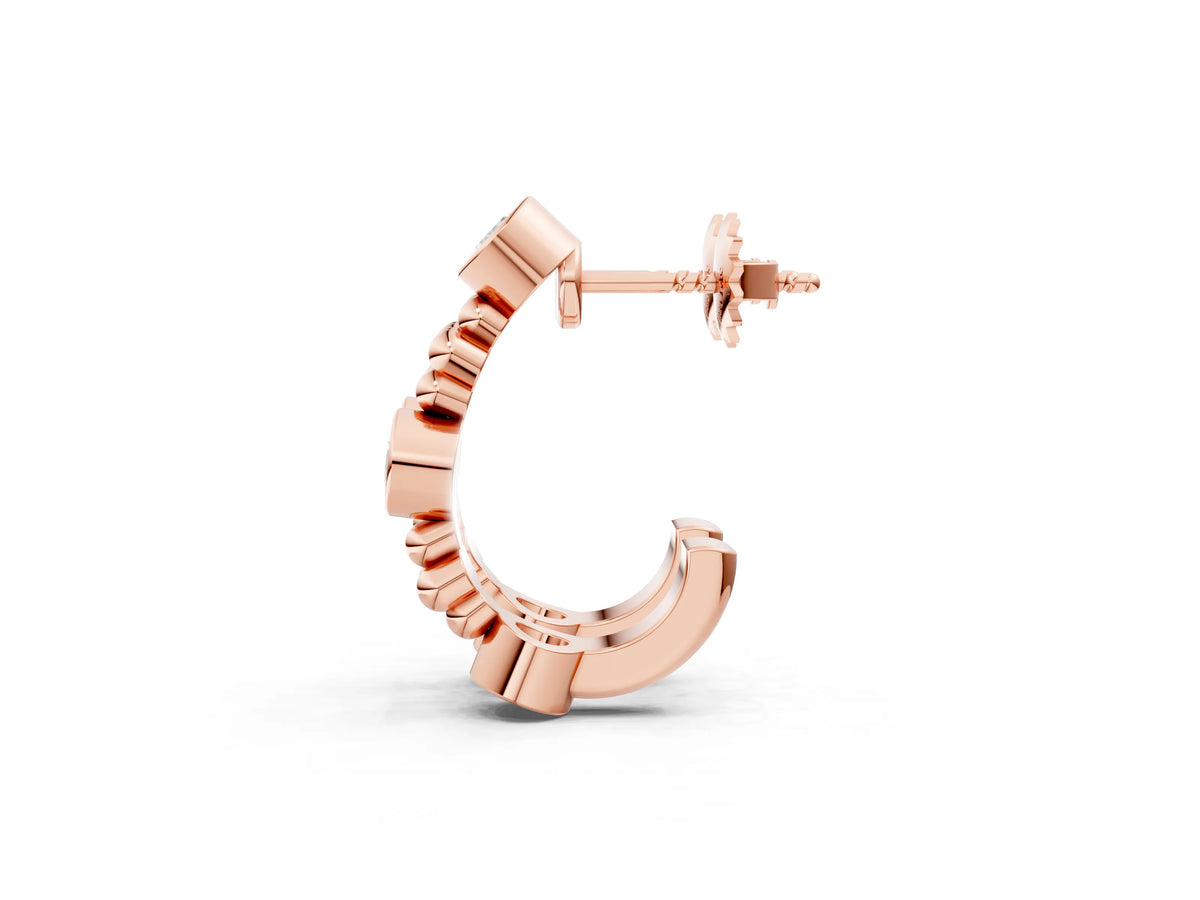 Rose gold Bezel Set Round Diamond Beaded Hoop Earrings_1