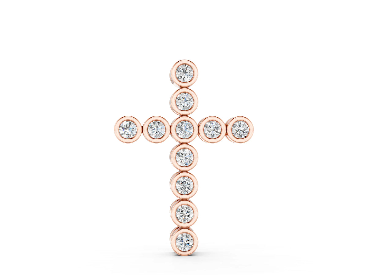 Rose gold Bezel-Set Round Diamond Cross Pendant