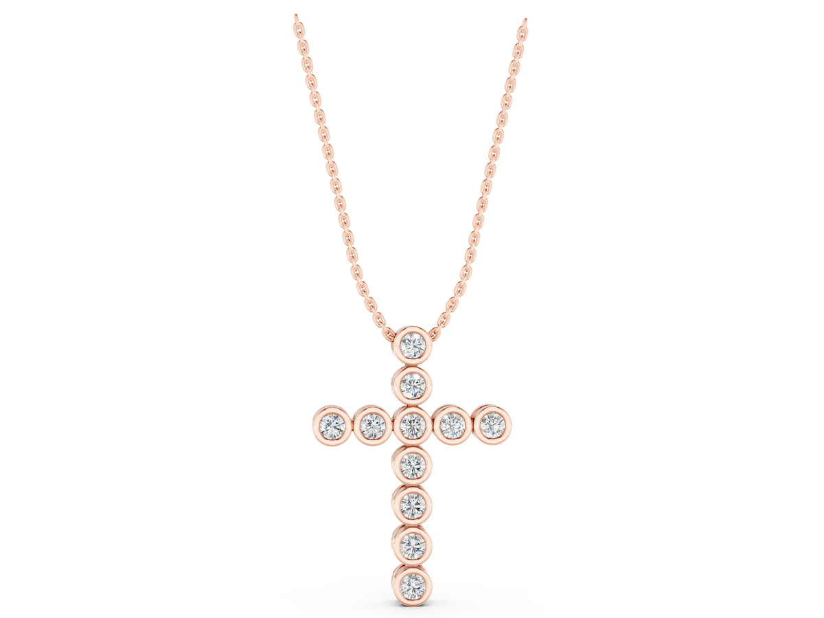 Rose gold Bezel-Set Round Diamond Cross Pendant_1