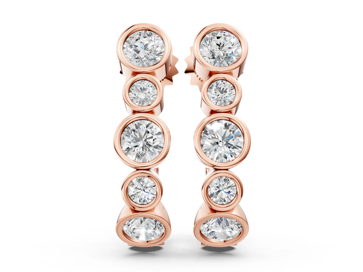 Rose gold Bezel Set Round Diamond Hoop Earrings