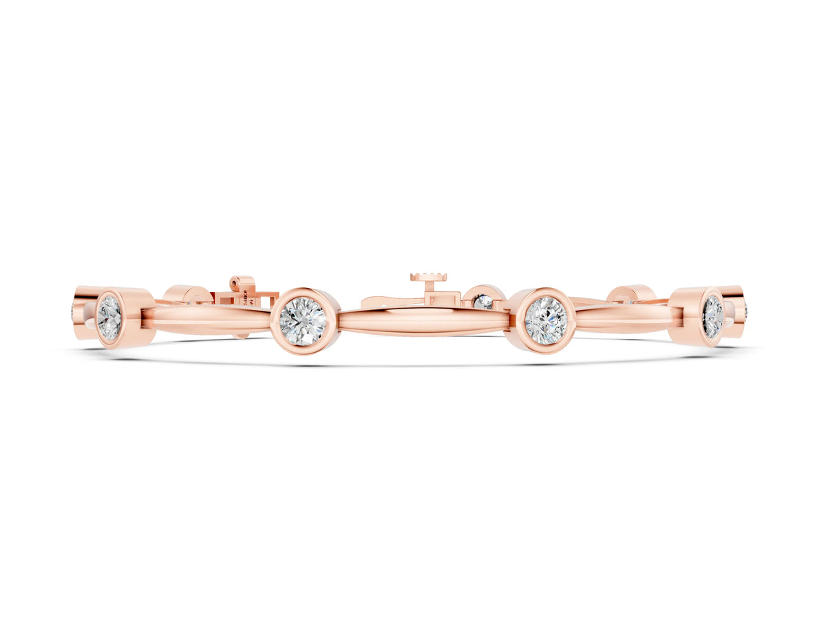 Rose gold Bezel Set Round Diamond Link Bracelet with Box Clasp