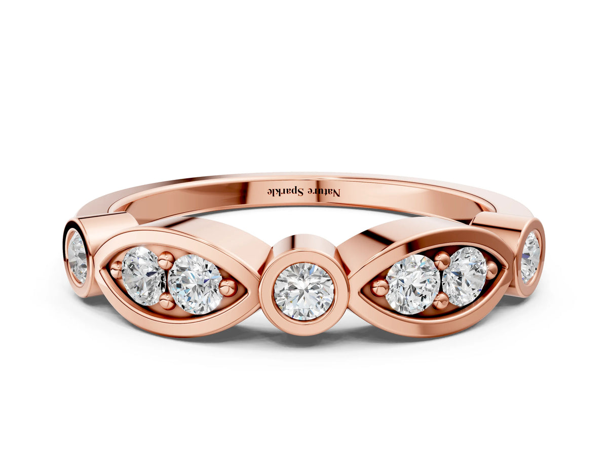 Rose gold Bezel Set Round Diamond Marquise Band