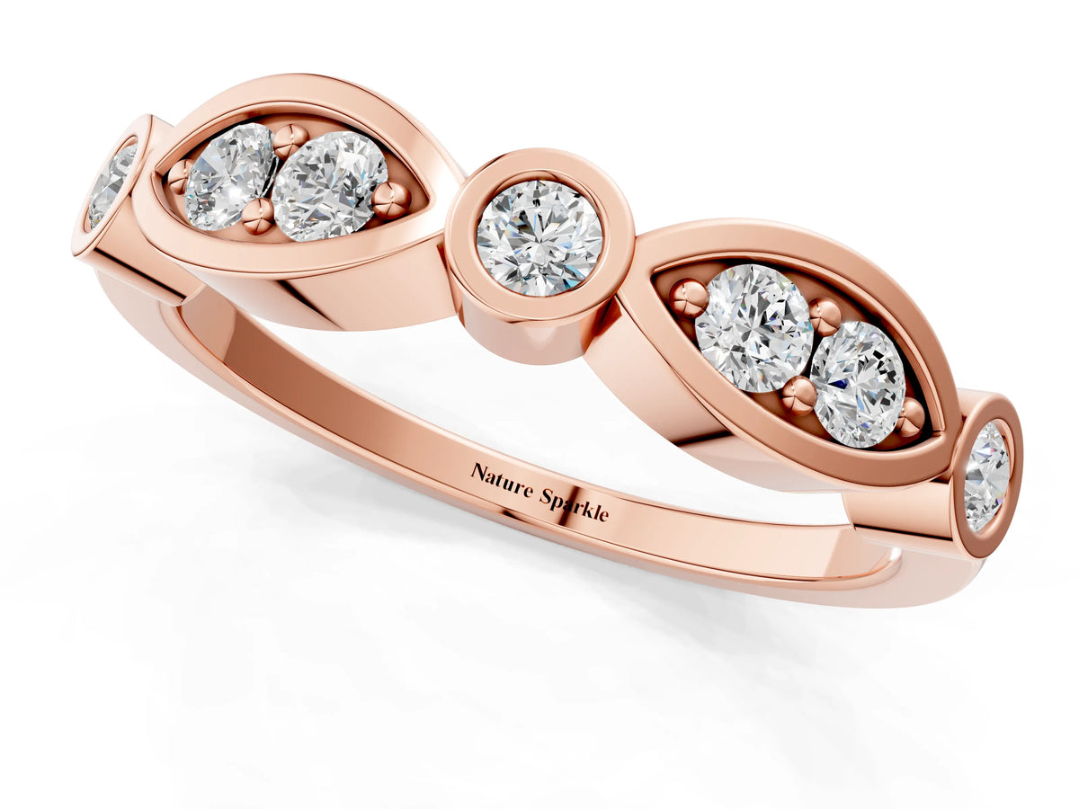 Rose gold Bezel Set Round Diamond Marquise Band_1