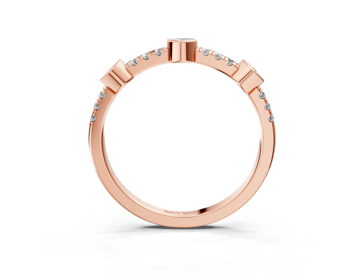 Rose gold Bezel Set Round Diamond Pavé Band_3
