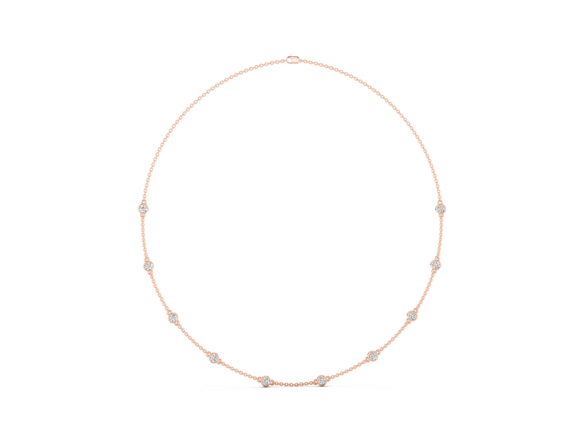 Rose gold Bezel-Set Round Diamond Station Necklace_1