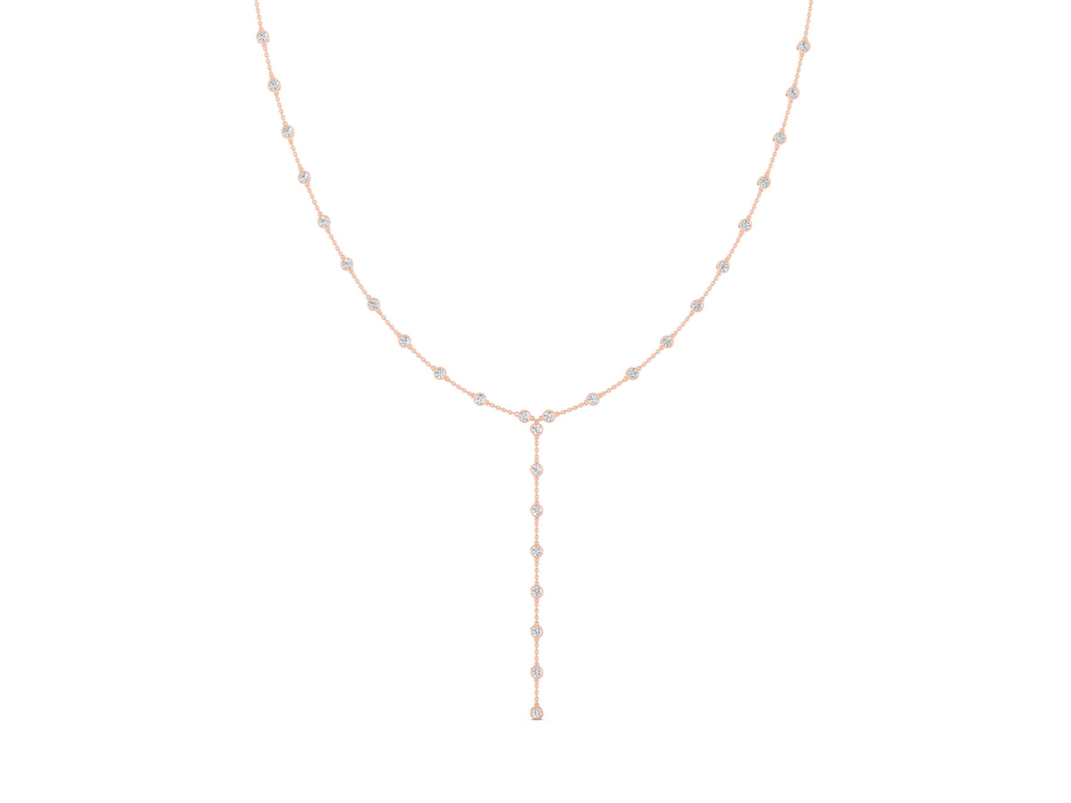 Rose gold Bezel-Set Round Diamond Station Y Necklace