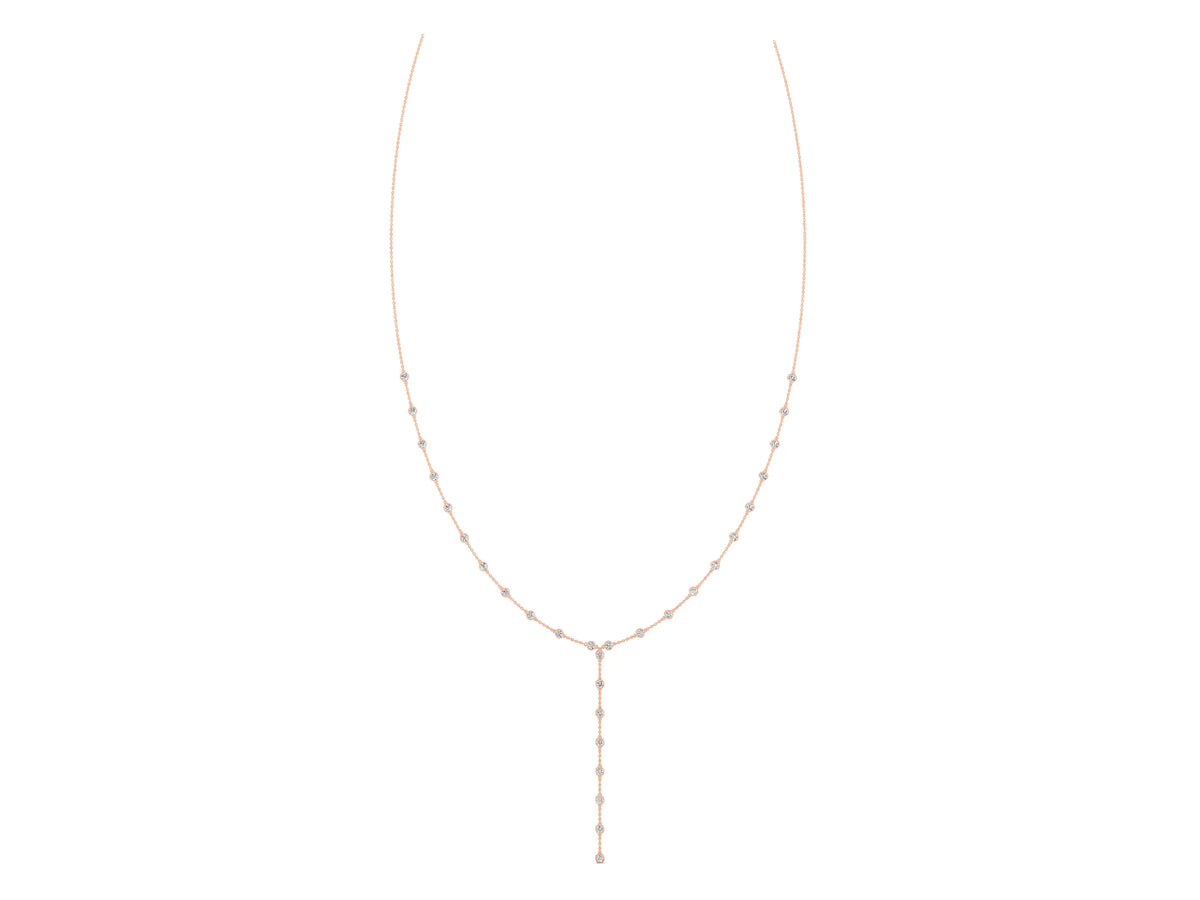 Rose gold Bezel-Set Round Diamond Station Y Necklace_1