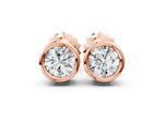 Rose gold Bezel Set Round Diamond Stud Earrings with Push Back