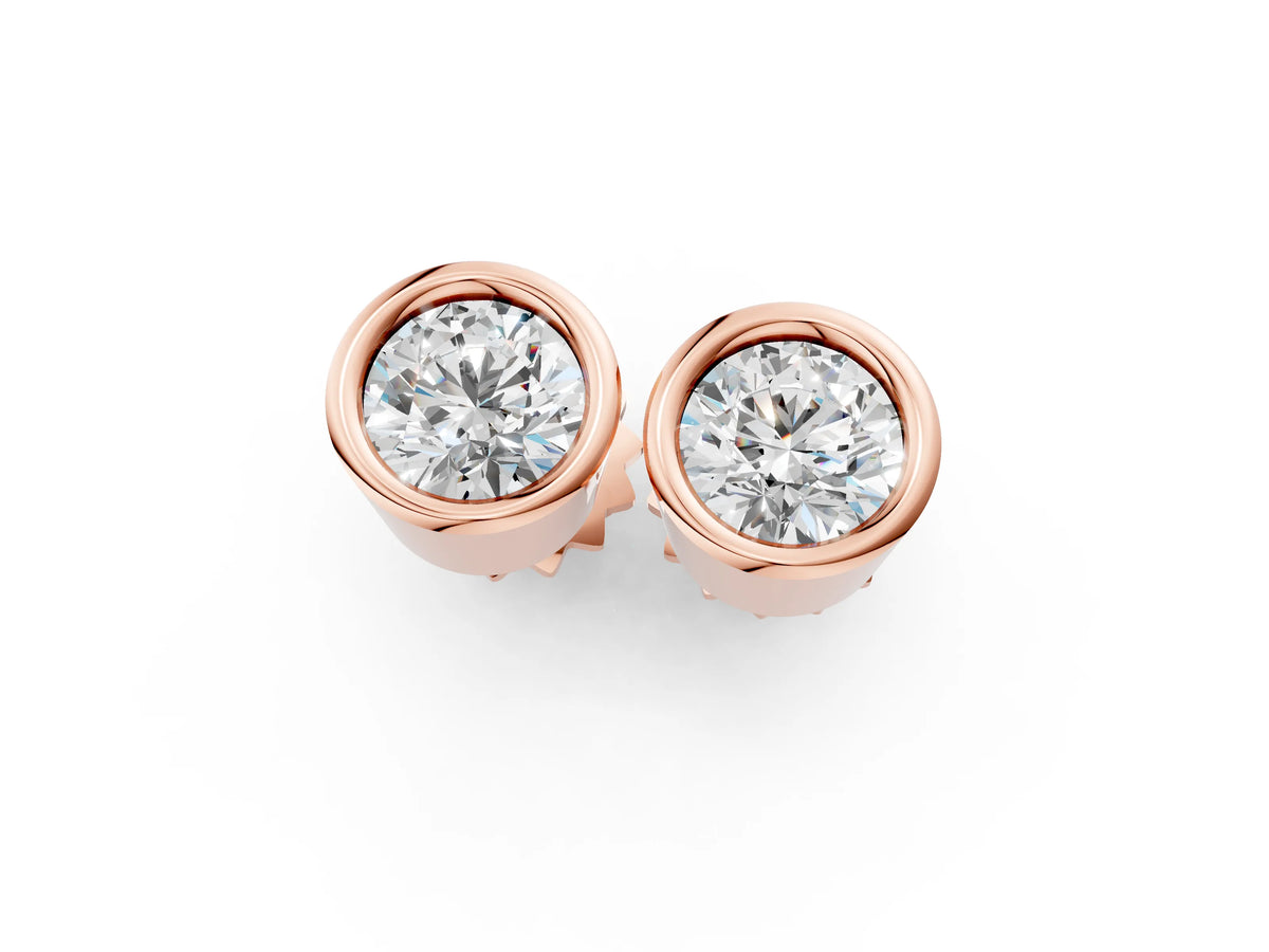 Rose gold Bezel Set Round Diamond Stud Earrings with Push Back_1