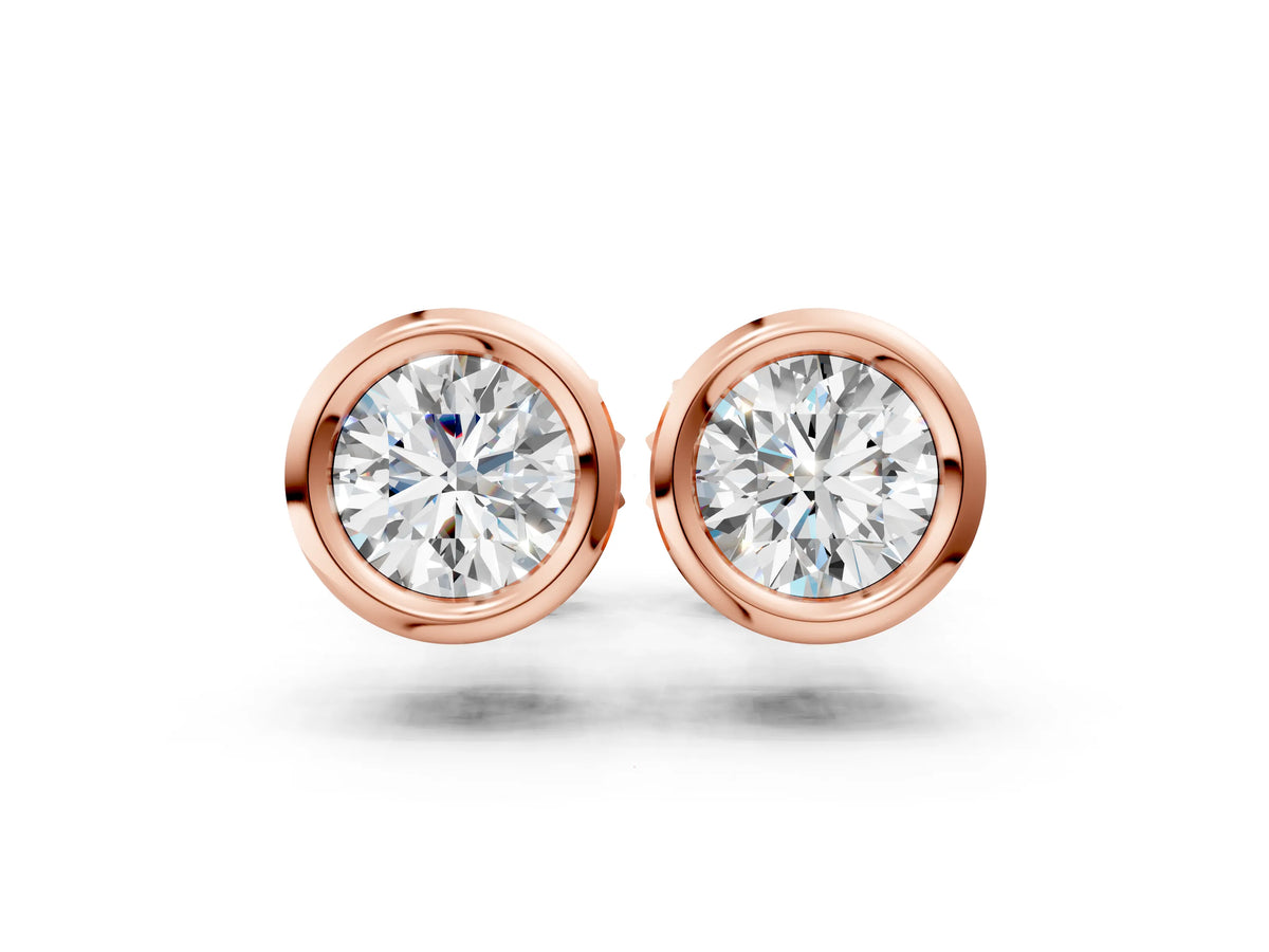 Rose gold Bezel Set Round Diamond Stud Earrings