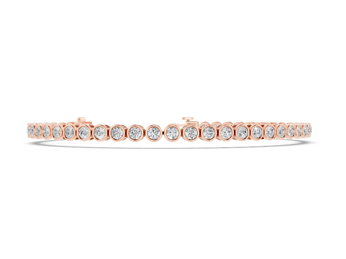 Rose gold Bezel Set Round Diamond Tennis Bracelet with Box Clasp
