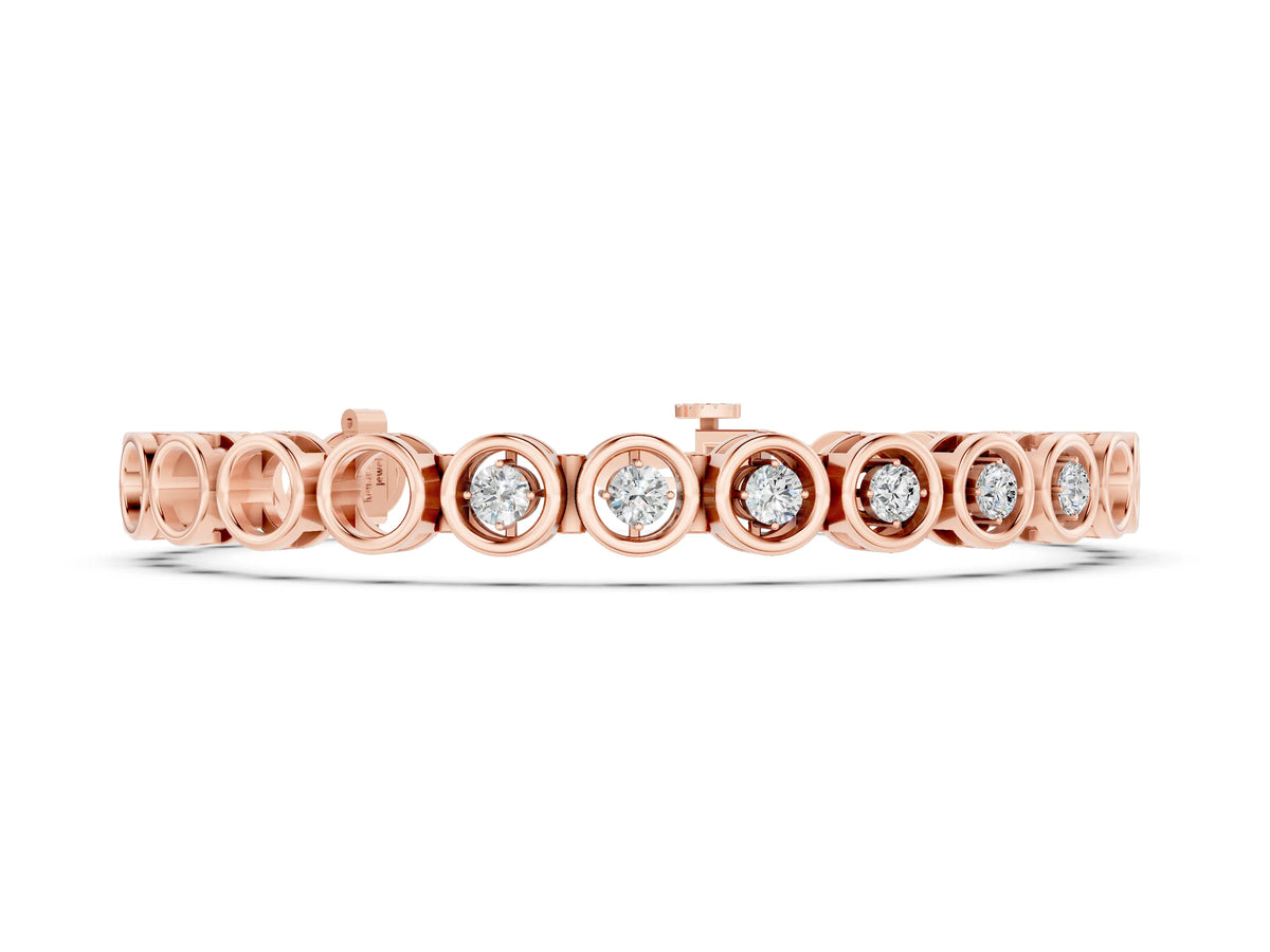 Rose gold Bezel Set Round Diamond Tennis Bracelet with Open Circle Band