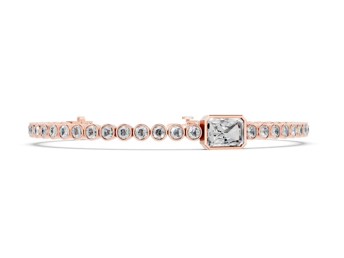 Rose gold Bezel-Set Round Diamond Tennis Bracelet with Radiant Center Diamond