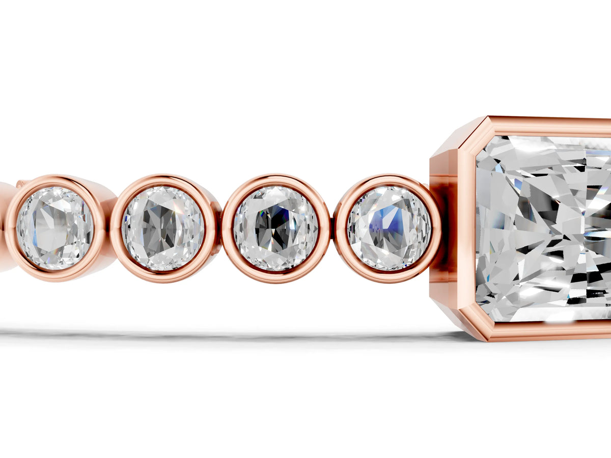 Rose gold Bezel-Set Round Diamond Tennis Bracelet with Radiant Center Diamond_1
