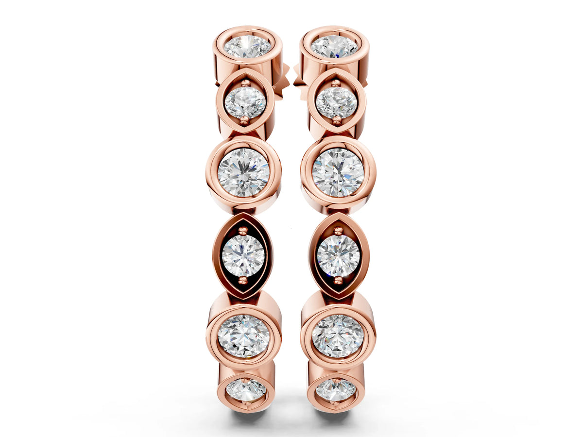 Rose gold Bezel-Set Round and Marquise Diamond Hoop Earrings