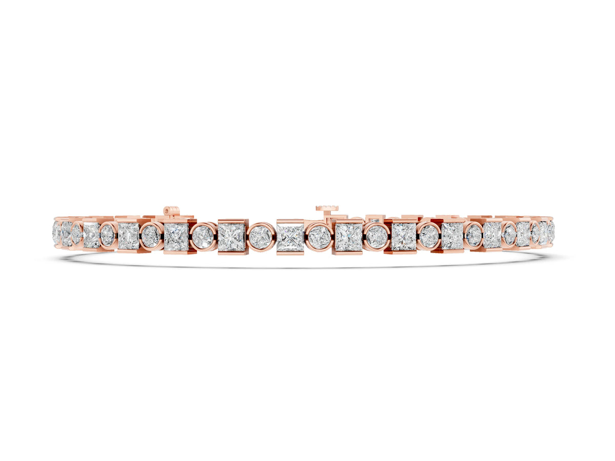 Rose gold Bezel and Prong Set Round and Princess Cut Diamond Tennis Bracelet