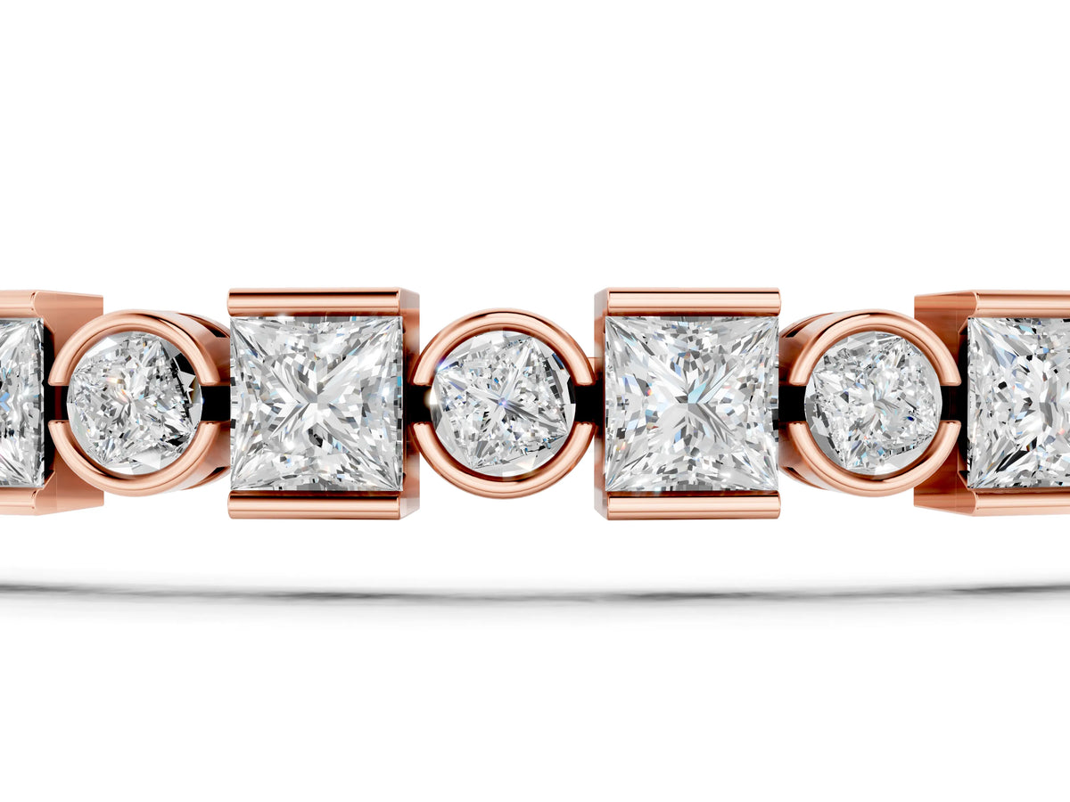 Rose gold Bezel and Prong Set Round and Princess Cut Diamond Tennis Bracelet_1