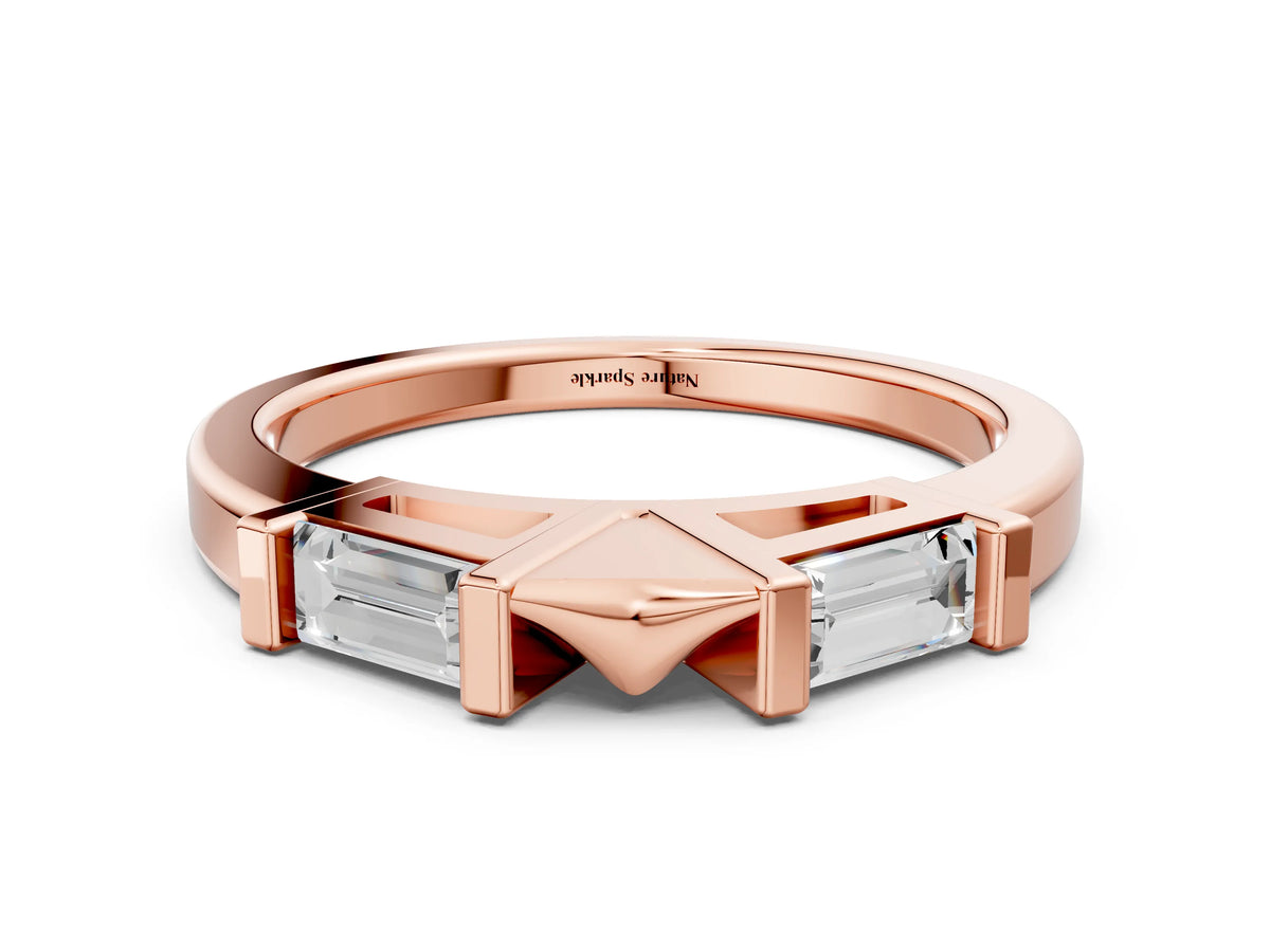 Rose gold Channel Set Baguette Diamond Flat Band with Bar Prong Setting
