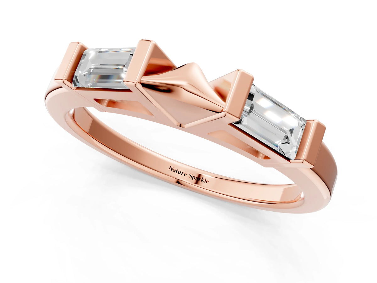 Rose gold Channel Set Baguette Diamond Flat Band with Bar Prong Setting_1