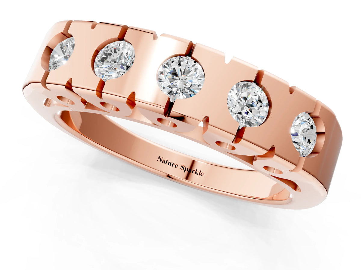 Rose gold Channel Set Round Diamond Flat Band with Prong Setting_1