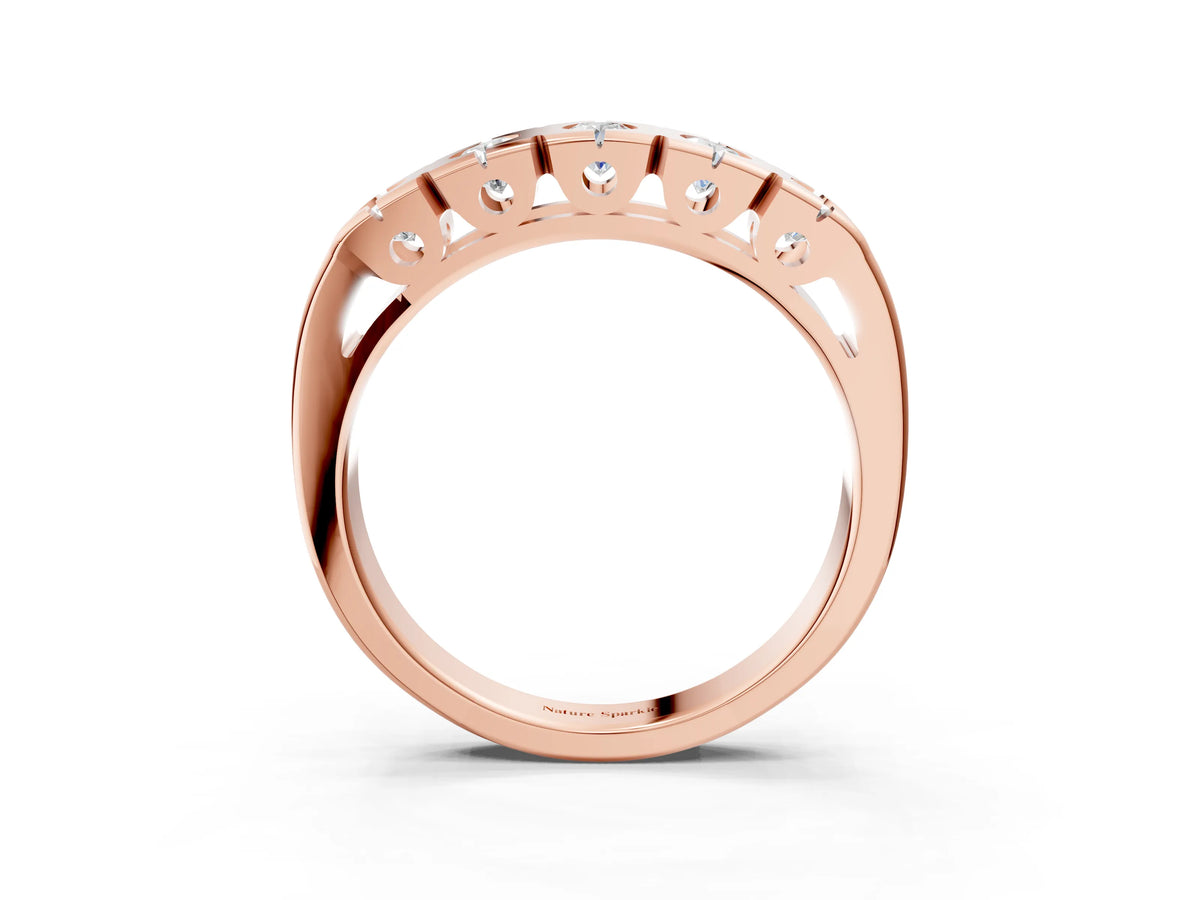 Rose gold Channel Set Round Diamond Flat Band with Prong Setting_3