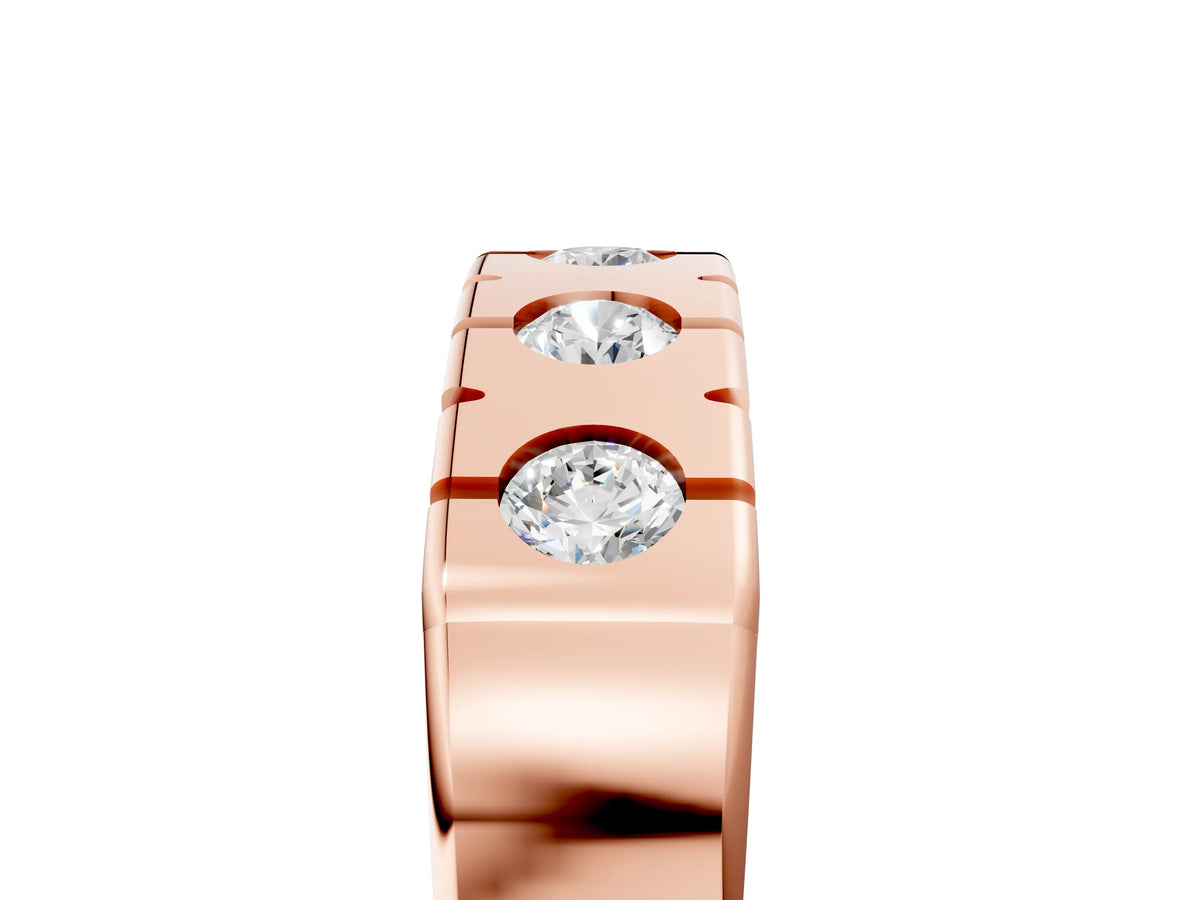 Rose gold Channel Set Round Diamond Flat Band with Prong Setting_5