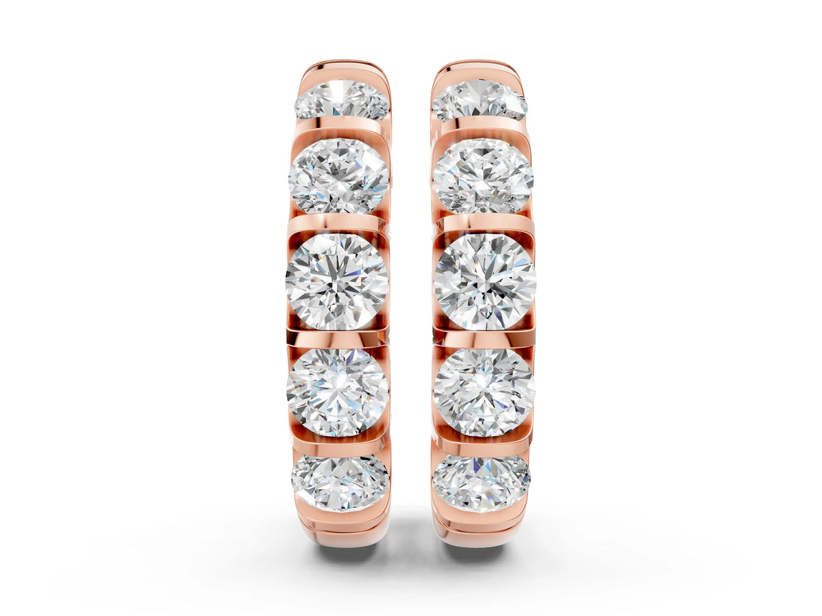 Rose gold Channel-Set Round Diamond Hoop Earrings