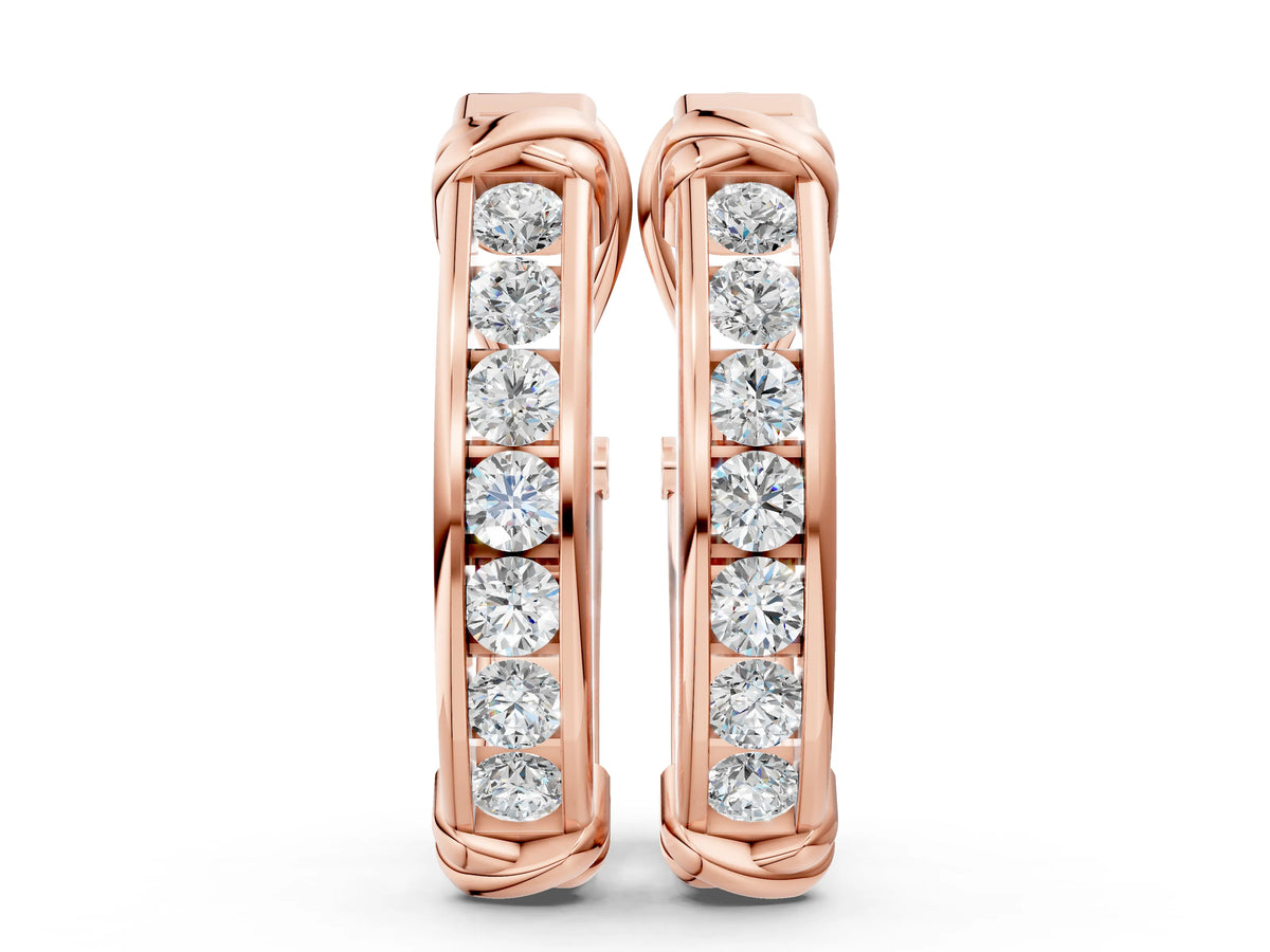Rose gold Channel-Set Round Diamond Two-Tone Hoop Earrings with Claw Prong Setting