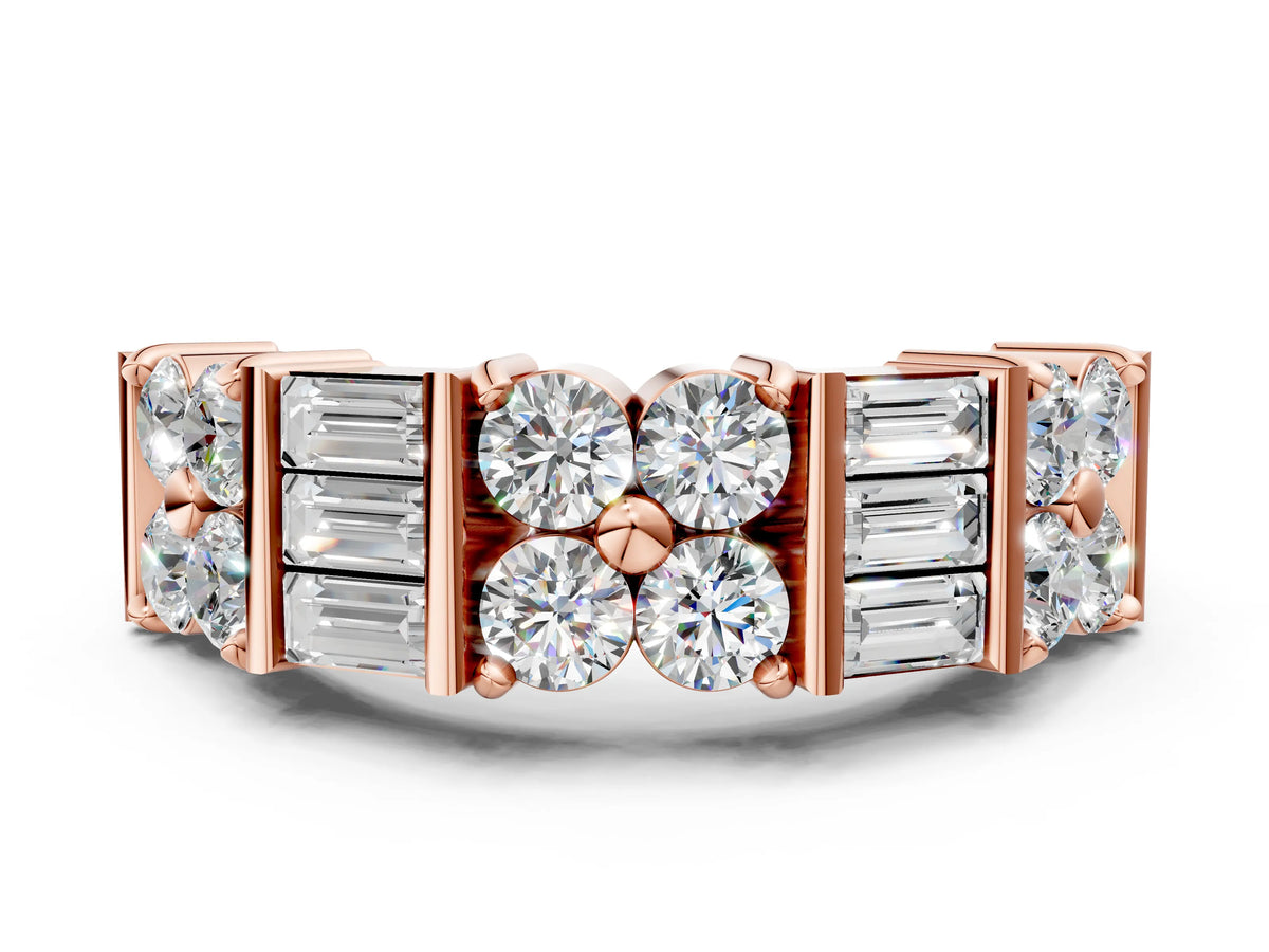 Rose gold Channel Set Round and Baguette Diamond Anniversary Band with Prong Setting