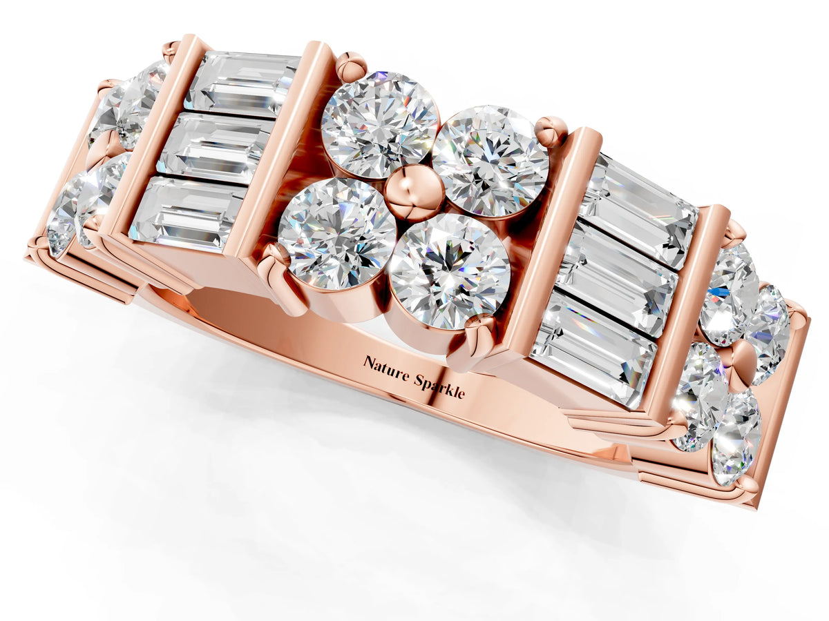 Rose gold Channel Set Round and Baguette Diamond Anniversary Band with Prong Setting_1