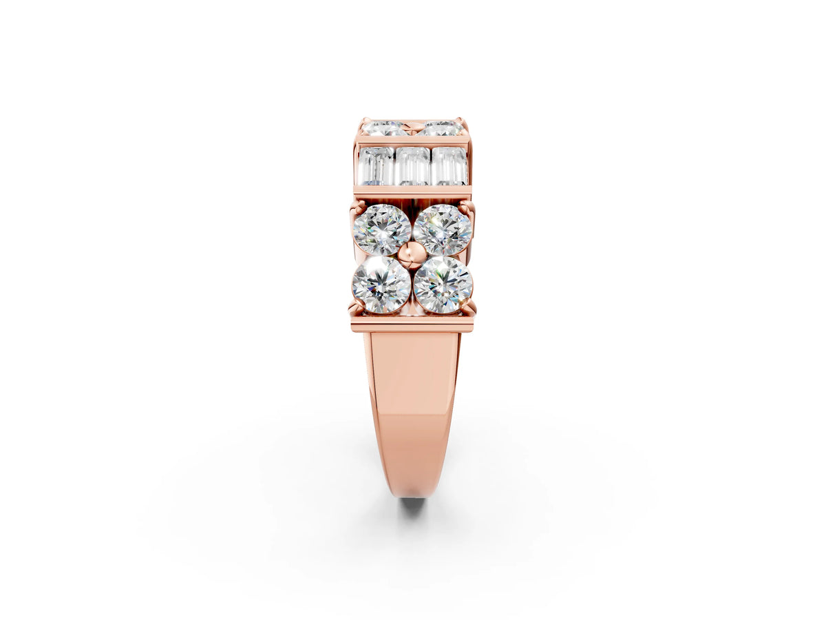 Rose gold Channel Set Round and Baguette Diamond Anniversary Band with Prong Setting_2