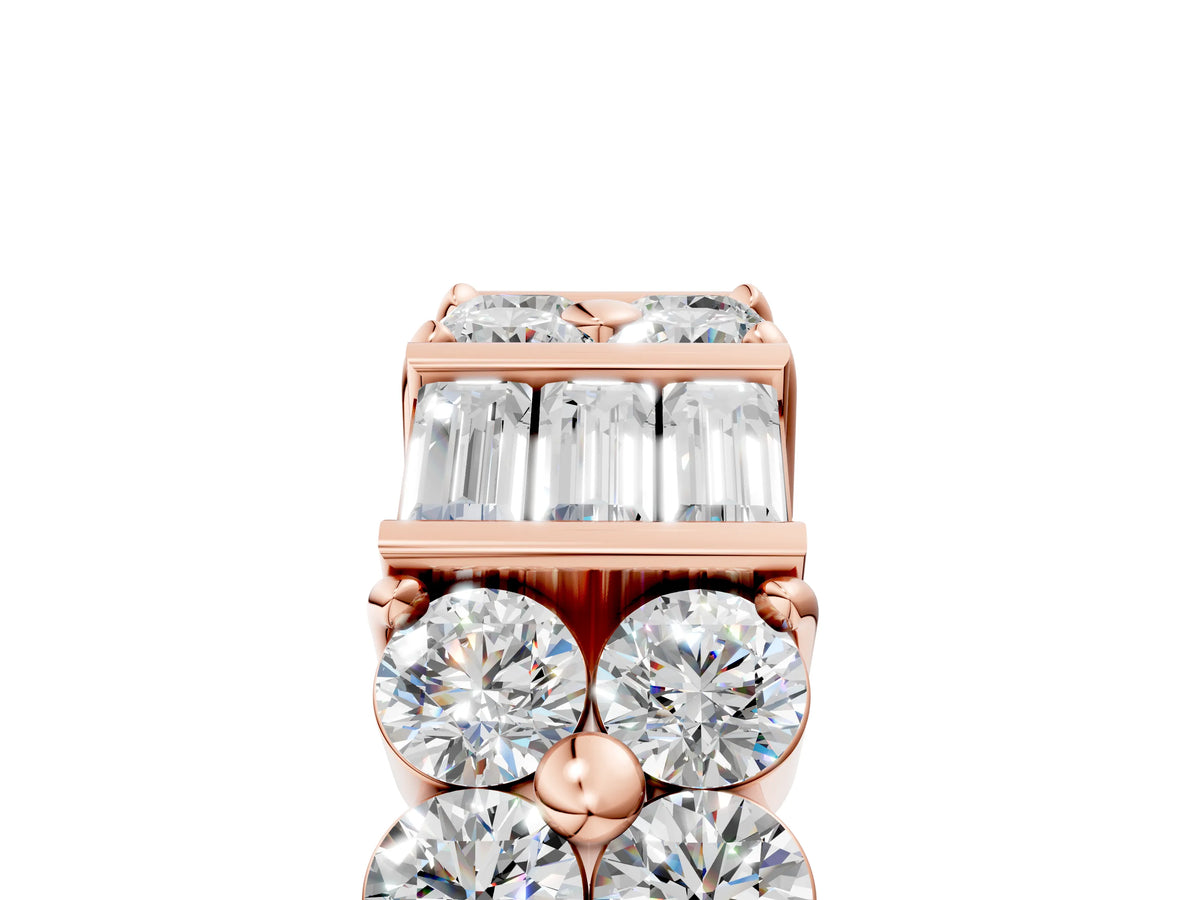 Rose gold Channel Set Round and Baguette Diamond Anniversary Band with Prong Setting_5