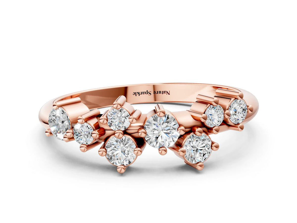Rose gold Cluster Diamond Round Cut White Gold Band with Prong Setting