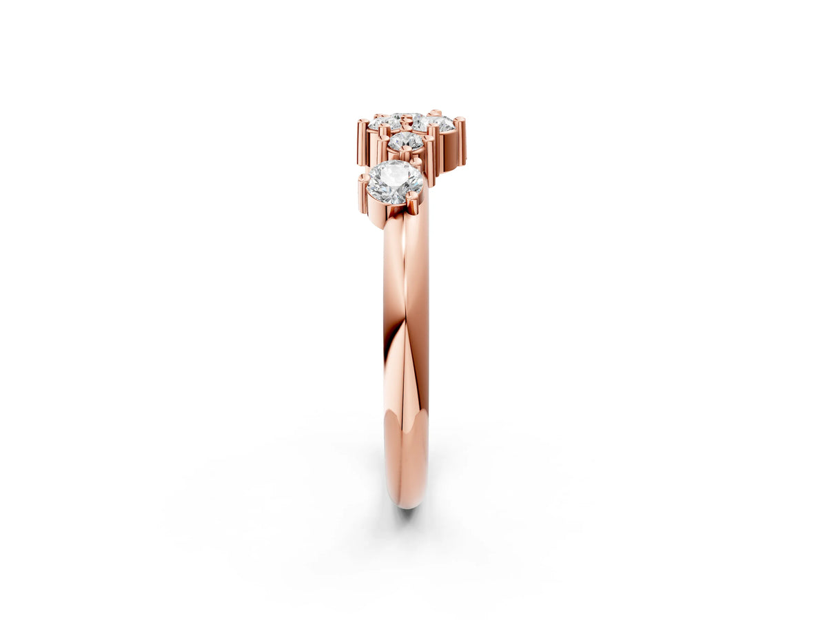 Rose gold Cluster Diamond Round Cut White Gold Band with Prong Setting_2