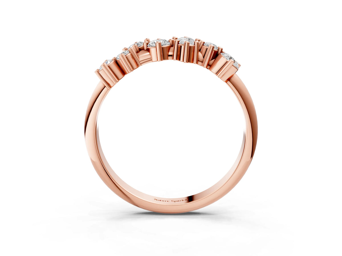 Rose gold Cluster Diamond Round Cut White Gold Band with Prong Setting_3