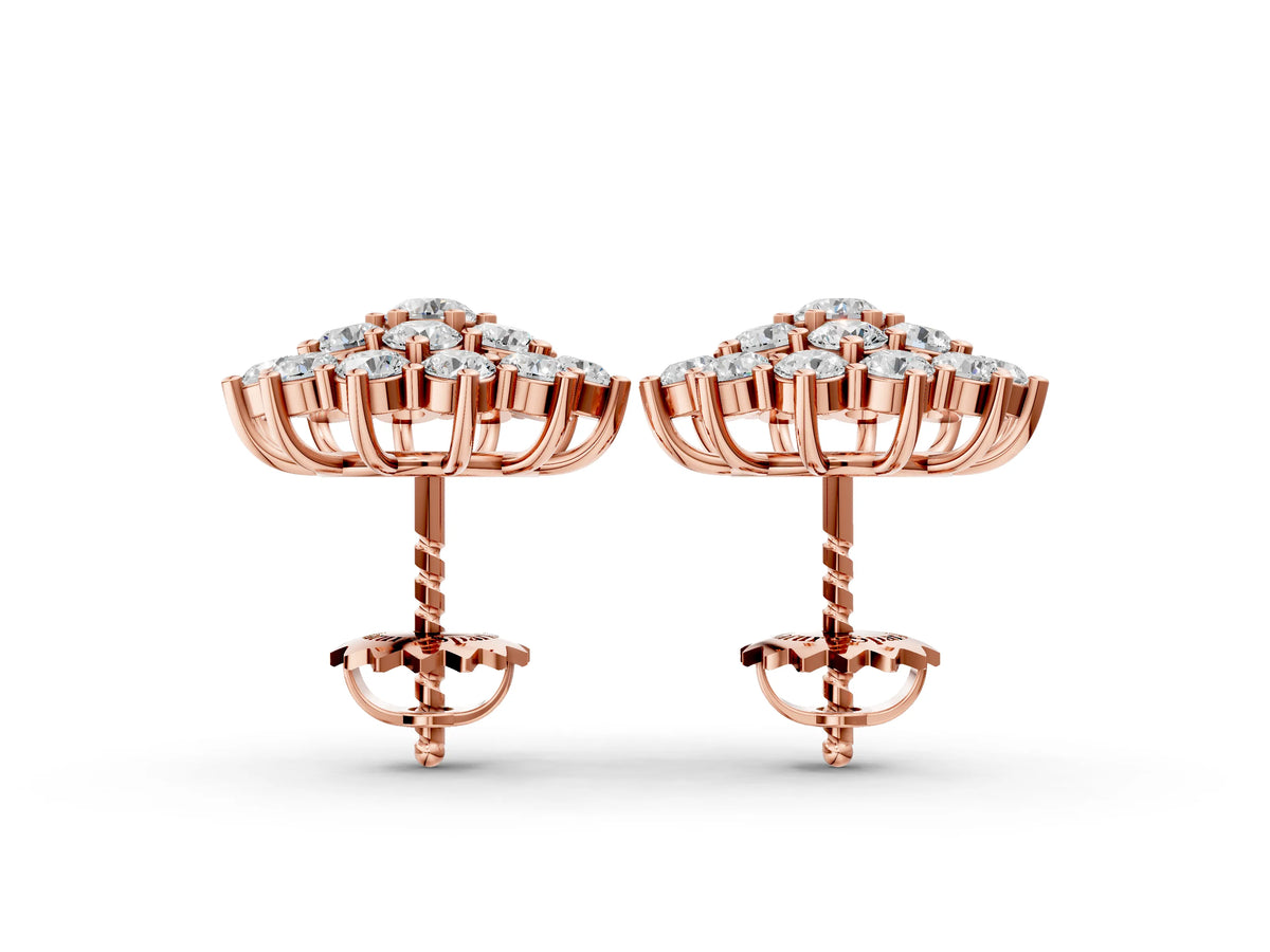 Rose gold Cluster Diamond Round Stud Earrings with Basket Setting