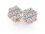 Rose gold Cluster Round Diamond Stud Earrings with Prong Setting_1