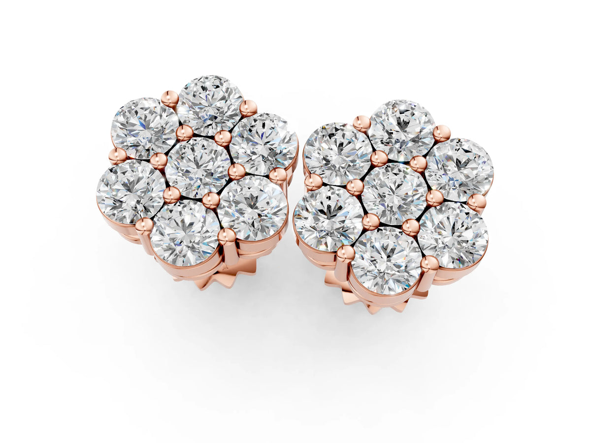 Rose gold Cluster Round Diamond Stud Earrings with Prong Setting_1